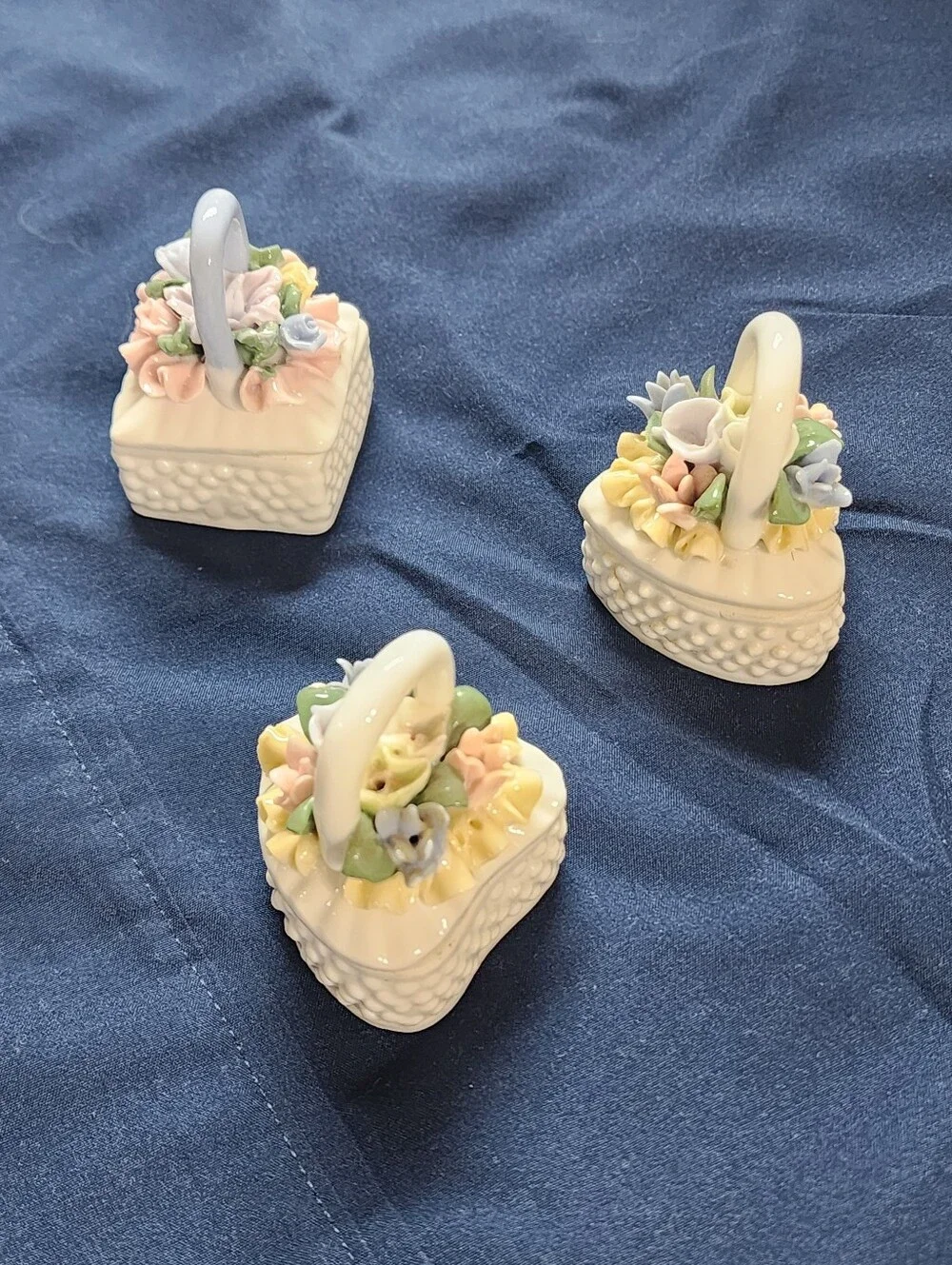 Cream Porcelain Floral Basket Party Favor Set - Decorative Table Accents
